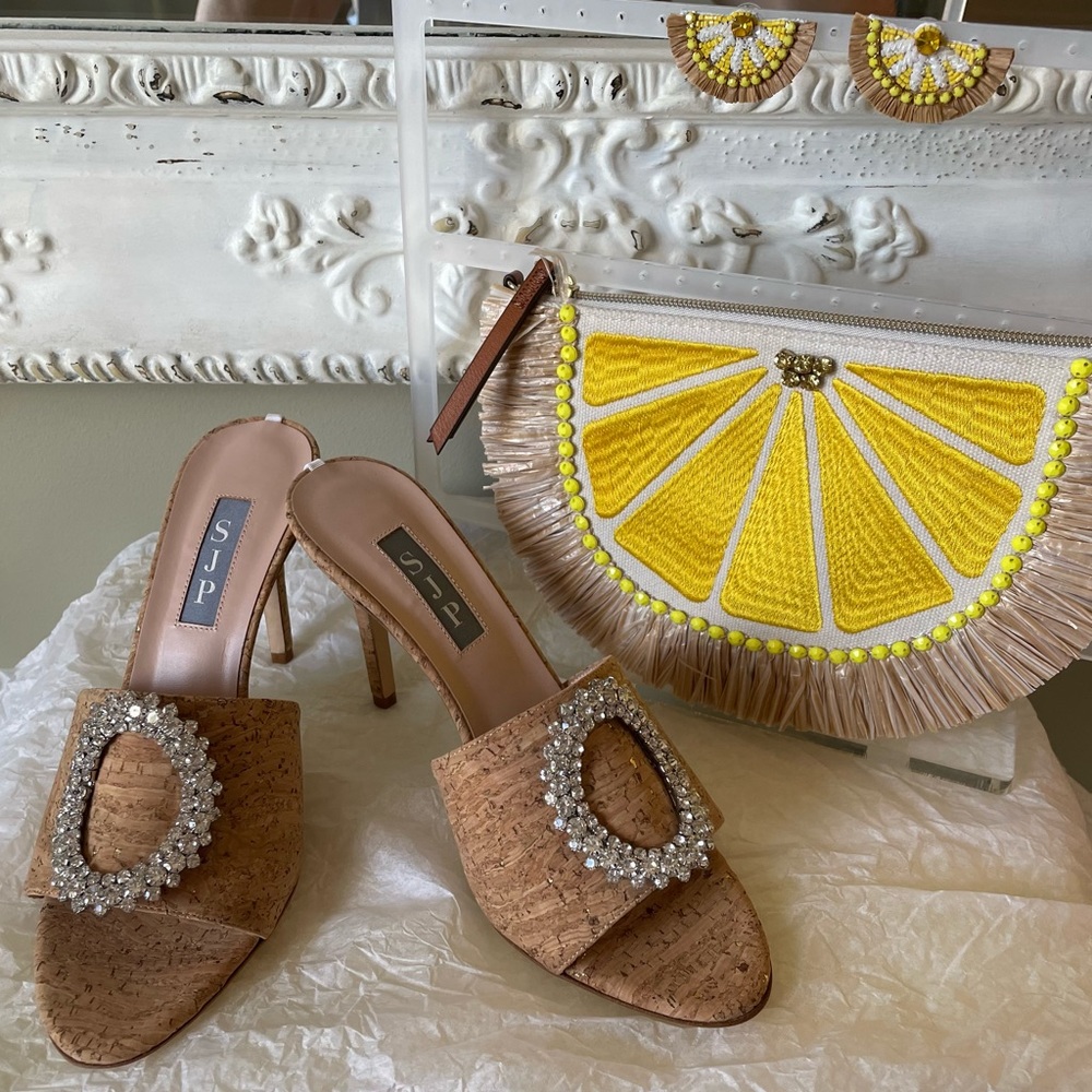 SJP Soleil never worn Size 6.5 and Stella Dot Lemon Clutch & Earrings